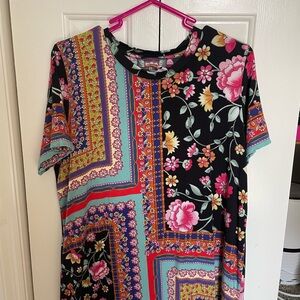 Johnny Was Floral Patchwork Short Sleeve Top - Black/Pink